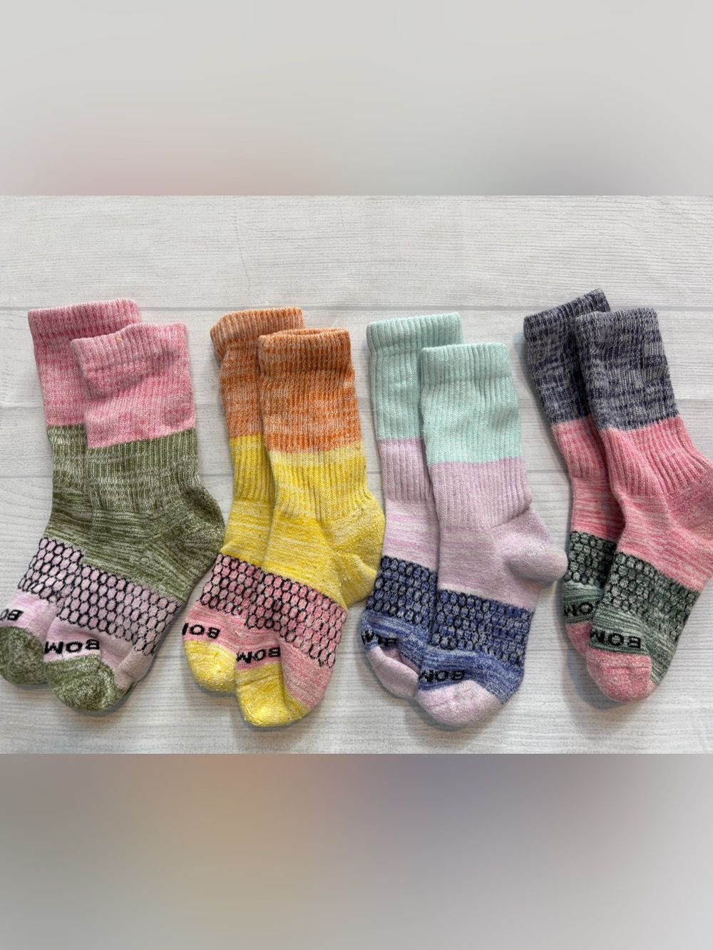 Bombas Kids Mixed Colorblock Crew Socks – Pink, Yellow, Mint & Olive Sets